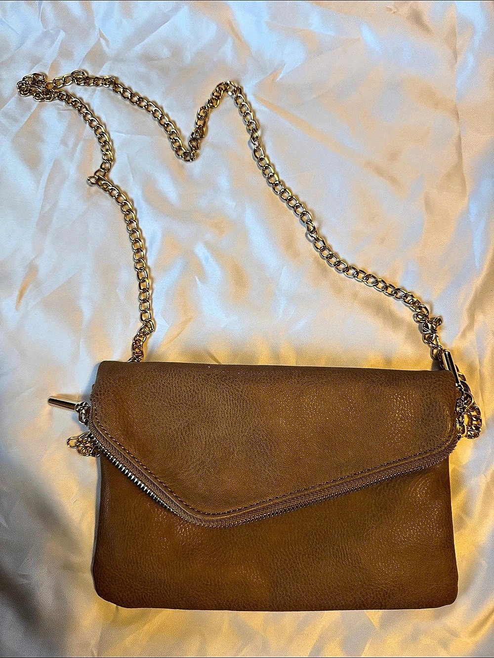 Brown Gold Chain Crossbody Bag
